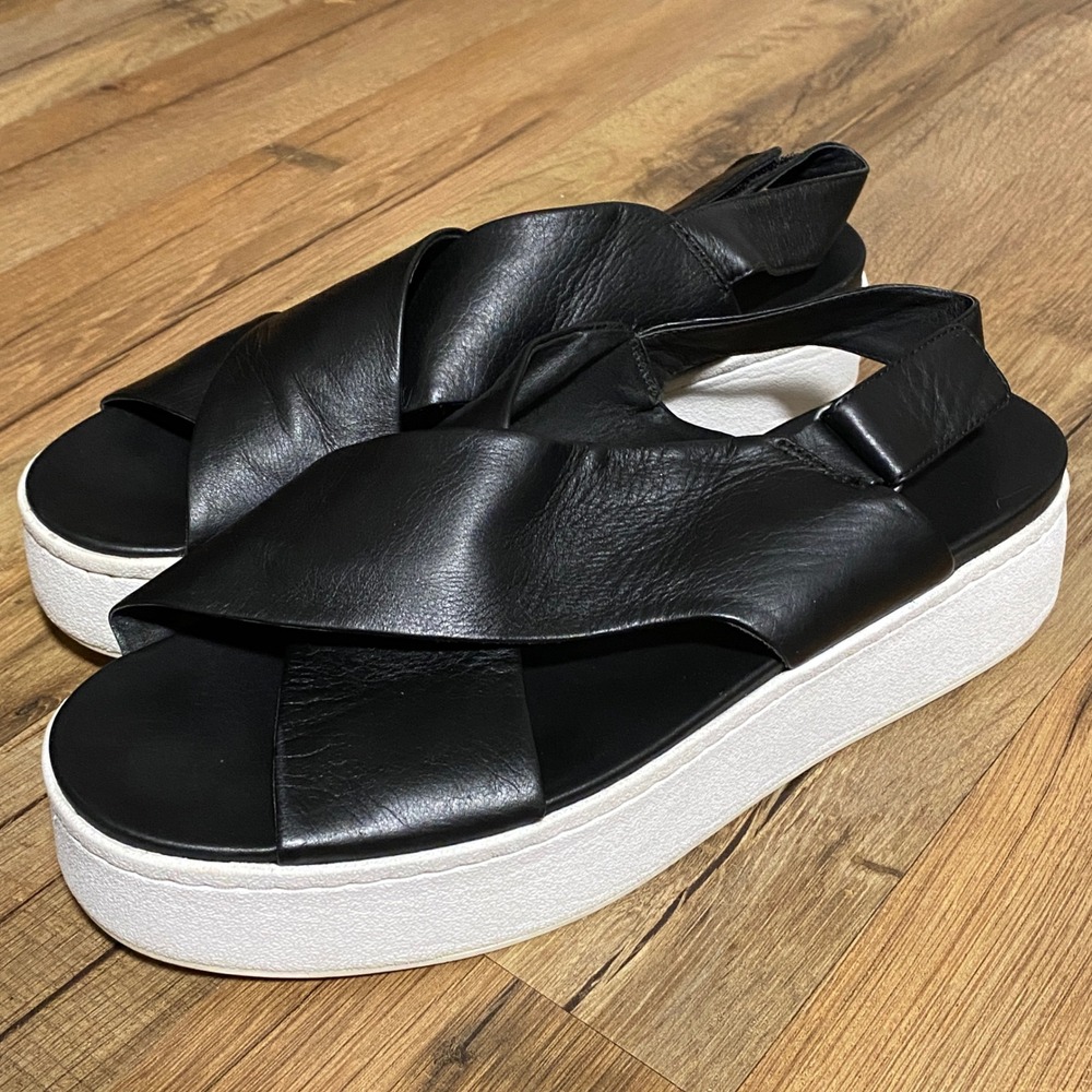 Vince Black Leather Crisscross Platform Slingback Sandals Womens 9M EUR 39